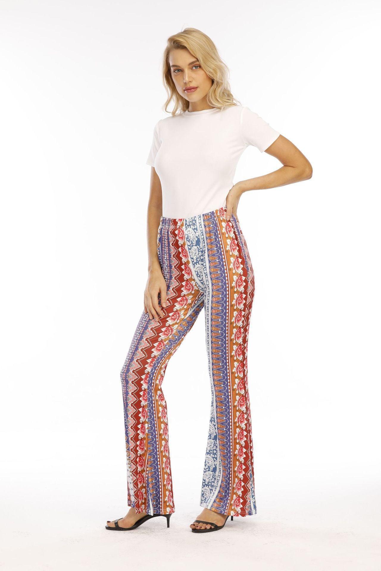 Women's Tight Retro Print Bootleg Pants - Elite Essence Store