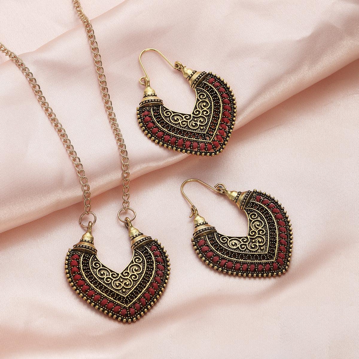 Colored Rope Winding Earrings Necklace Two-piece Set - Elite Essence Store