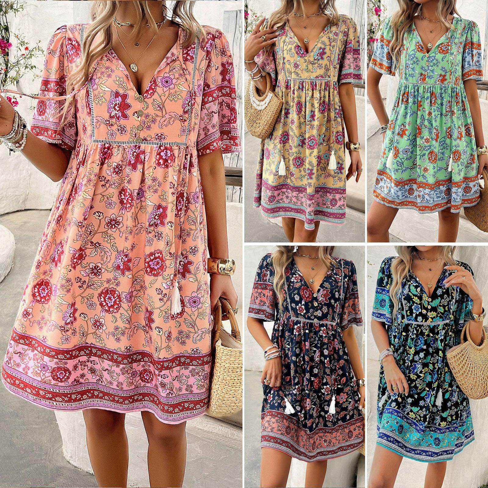 Casual Holiday Floral Print Short Sleeve Dress - Elite Essence Store