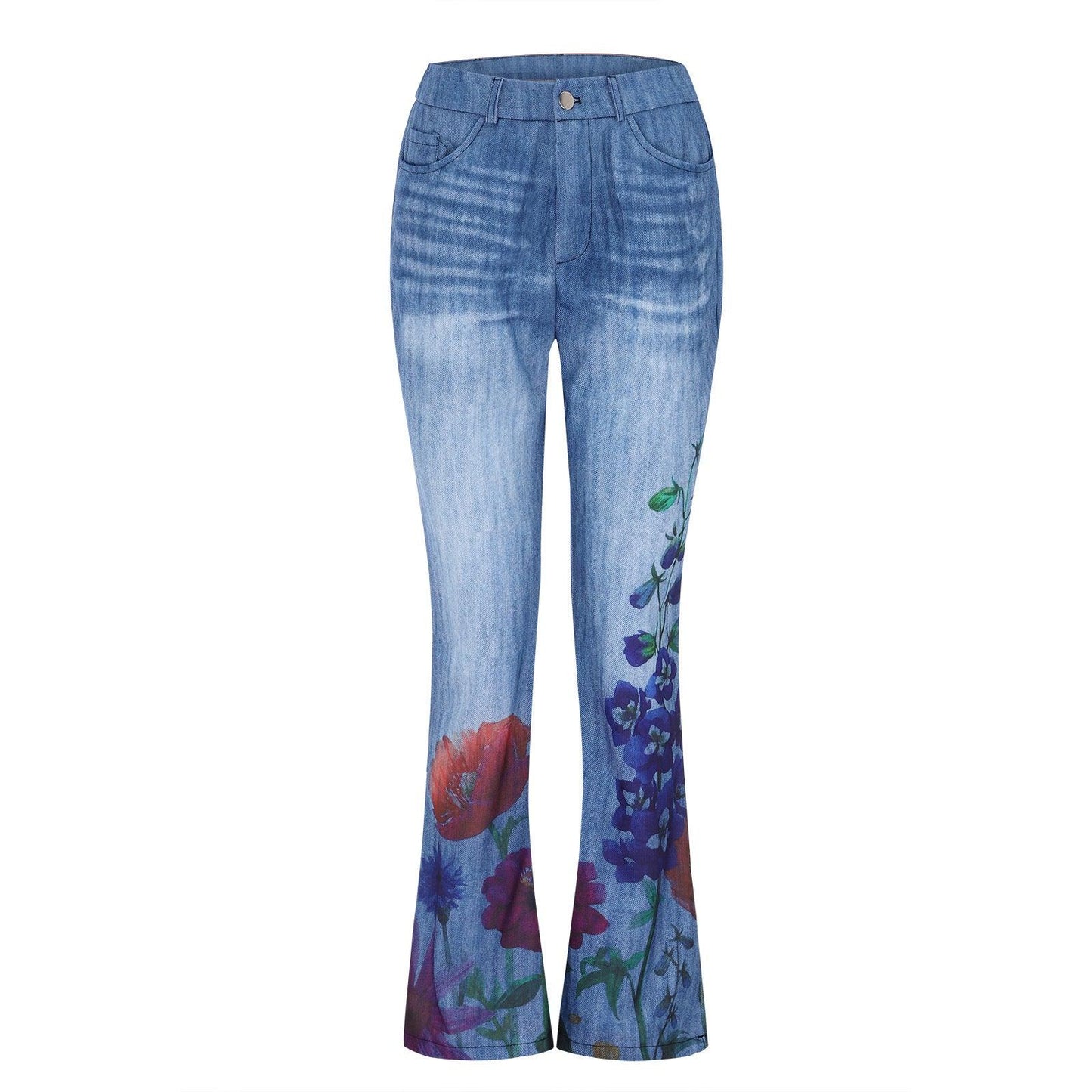 Imitation Jeans Plus Size Women's Casual Pants Floral Thin Trousers - Elite Essence Store