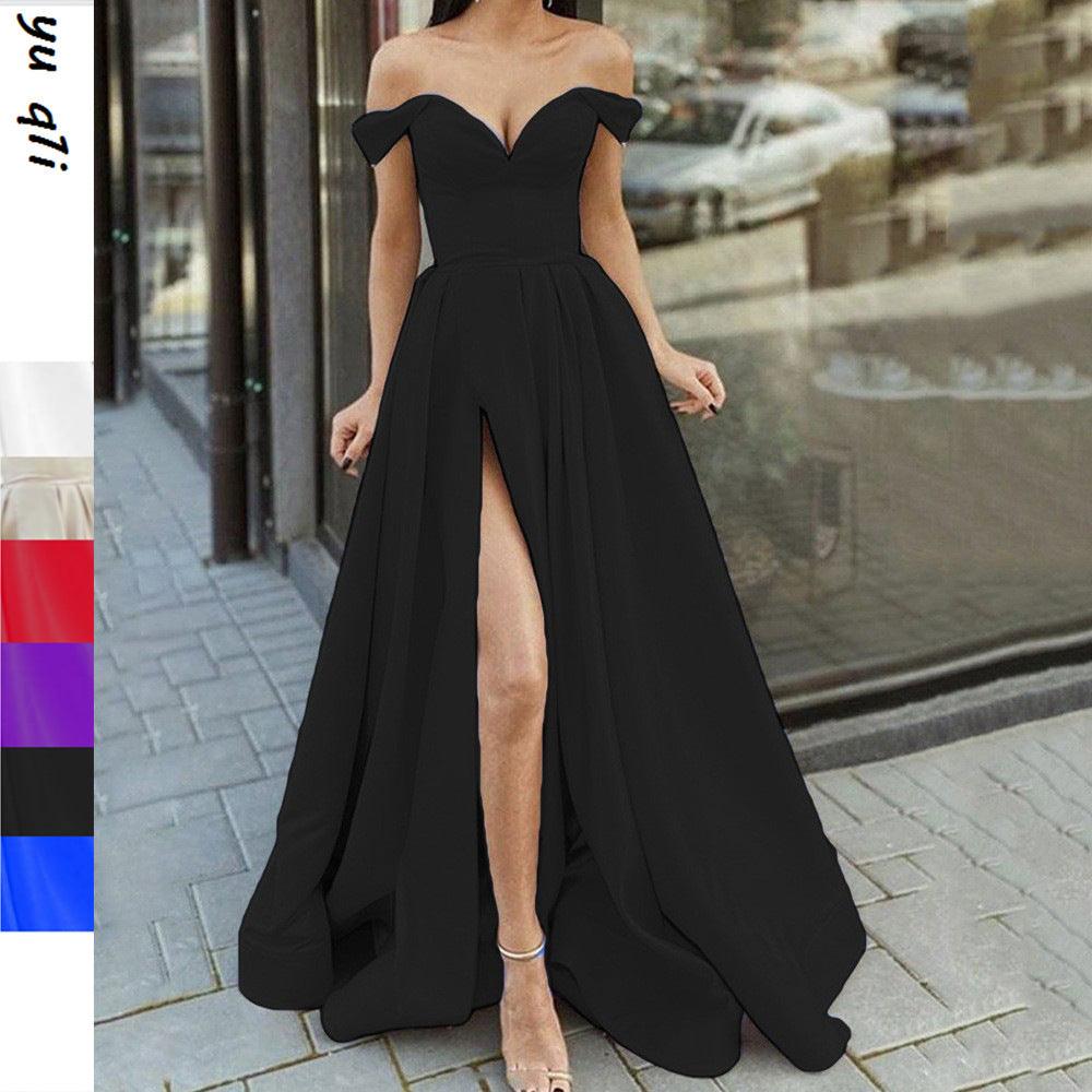 Women's Clothing Multi-color Tube Top V-neck Backless Large Swing Split Sleeveless Dress - Elite Essence Store