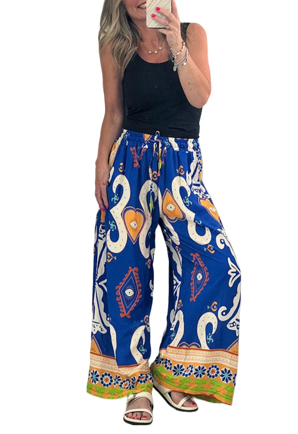 Women's Printed Pocket Loose Wide-leg Pants - Elite Essence Store