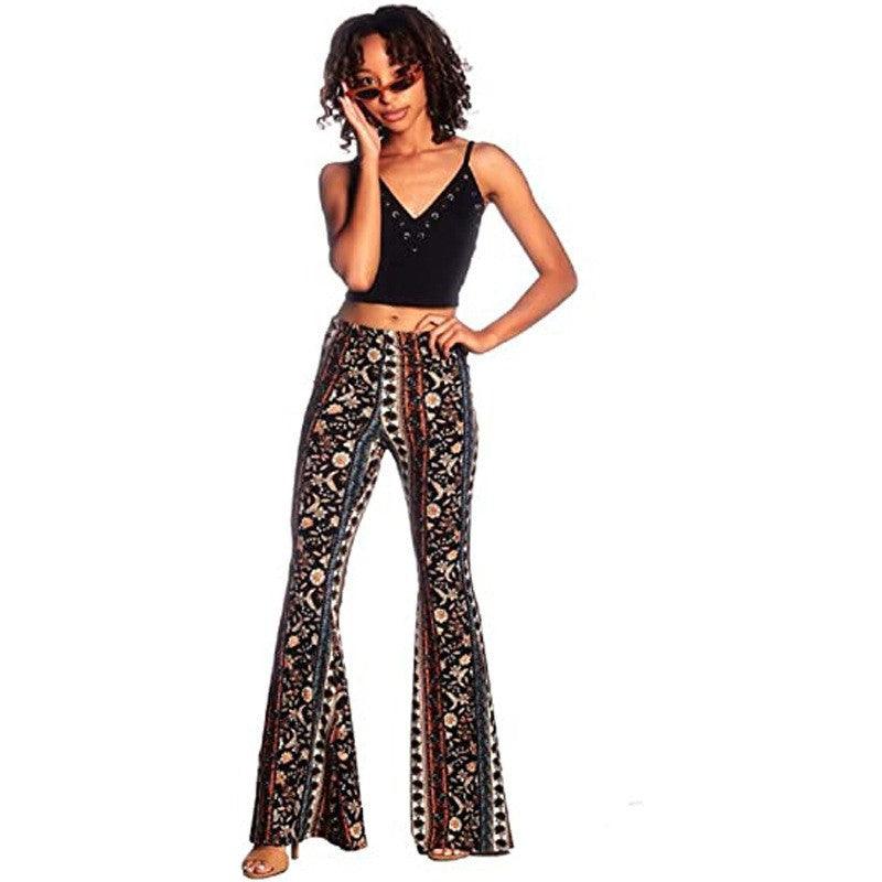 Women's Tight Retro Print Bootleg Pants - Elite Essence Store