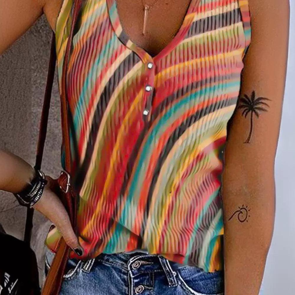 Women's Versatile Printed Casual Striped Vest - Elite Essence Store