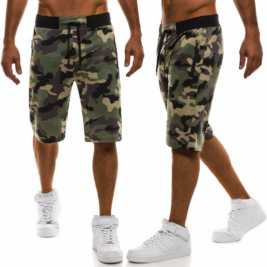 Shorts Sports Fitness Five-Point Pants Tether Zipper Shorts Straight Camouflage Beach Pants Men - Elite Essence Store