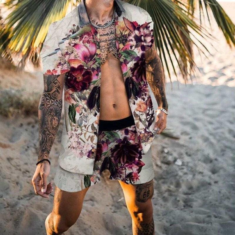 Printed Casual Shirt Beach Shorts Suit Men - Elite Essence Store