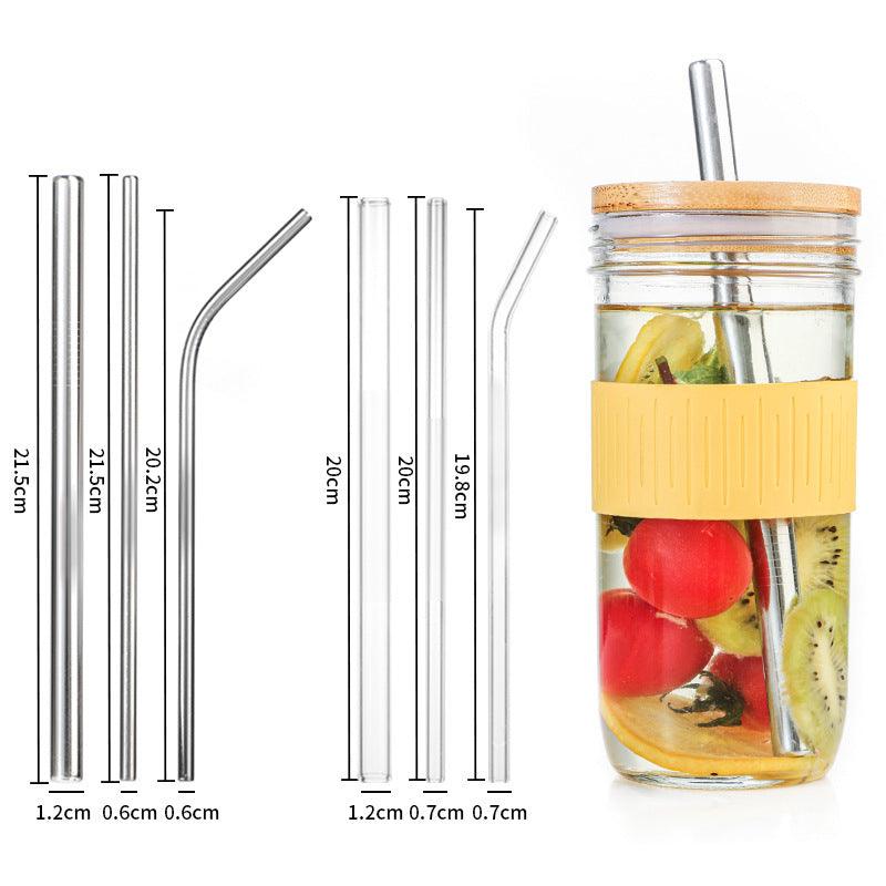 With Straw Hole Glass Bottle Mason Drinking Cup - Elite Essence Store