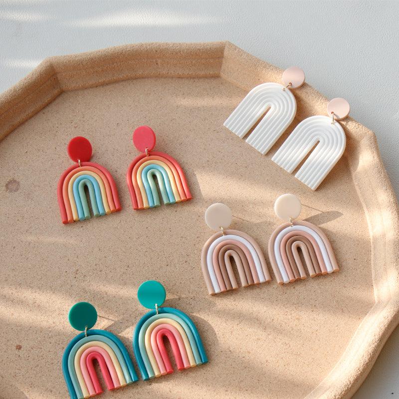 Ins Rainbow Polymer Clay Earrings Clay Hand Made Retro - Elite Essence Store