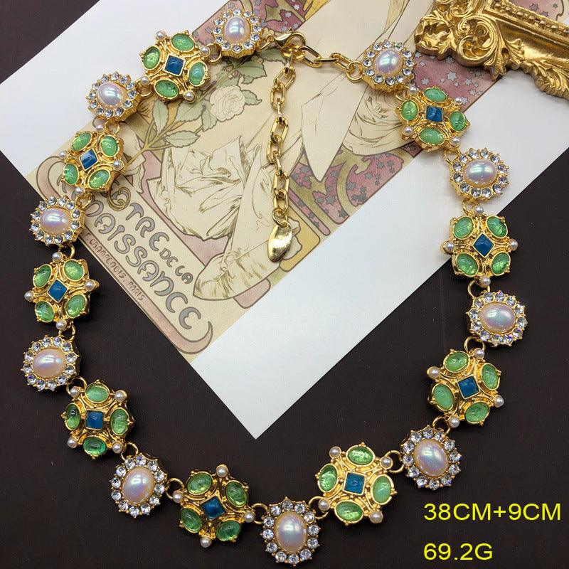 Flower Gem Diamond Necklace Bracelet Ear Studs Gold Plated Suit - Elite Essence Store