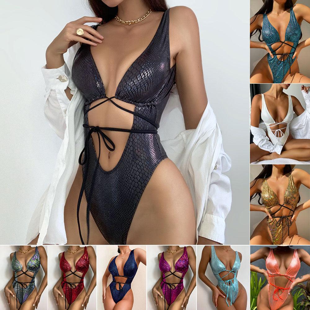 Women's Bikini One Piece Swimsuit Strappy Lace Up Swimwear Bathing Suit - Elite Essence Store