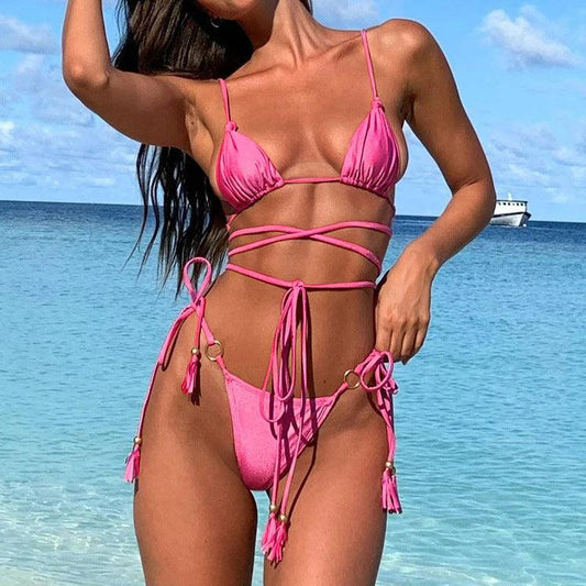 Women Swimwear Sexy Bikini Hollow Out Swimsuit Thong Biquini Cross String Bikini Set Bathing Suit Bikinis Beachwear - Elite Essence Store