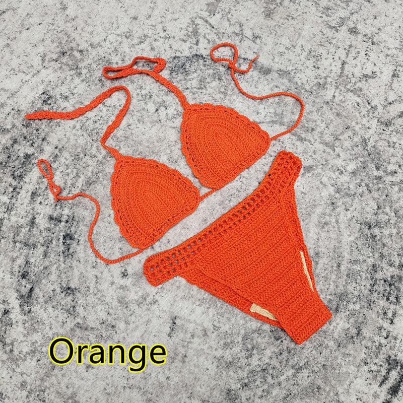 3-piece European And American Handmade Crochet Bikini Beach Skirt Swimsuit Suit - Elite Essence Store