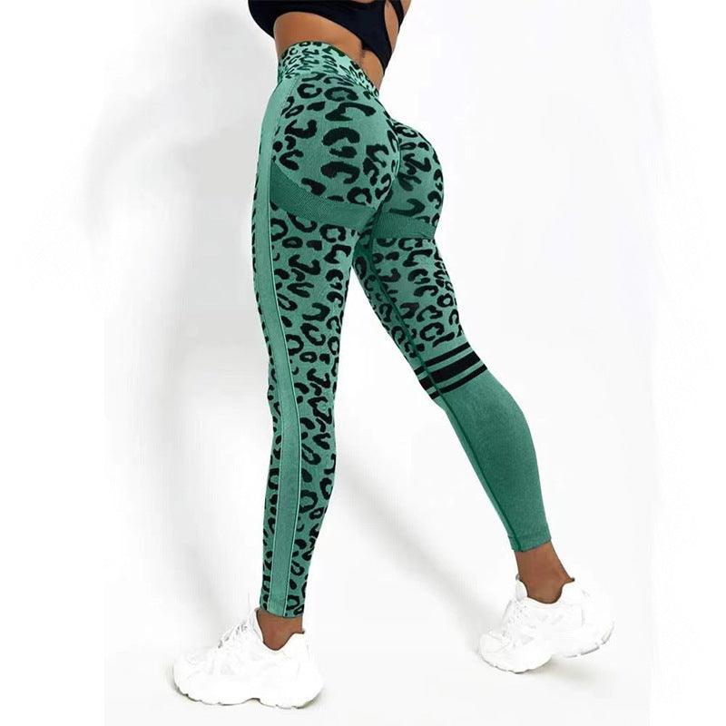 Chemical Fiber Blend Leopard Print Yoga High Waist Tights Fashion Sports Seamless Trousers Fitness Pants - Elite Essence Store