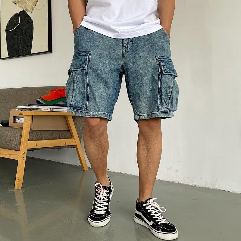 Casual Pu Shuai High-end Big Workwear With Pocket Denim Shorts Men - Elite Essence Store