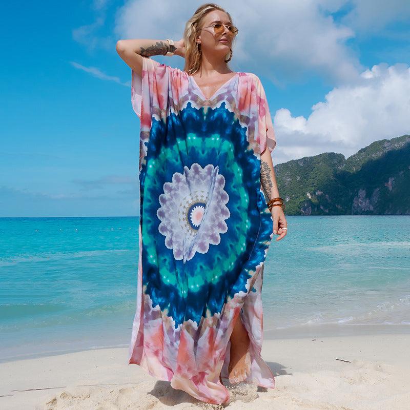 Rayon Printed Robe Seaside Holiday Sun Protection Shirt Beach Dress Bikini - Elite Essence Store