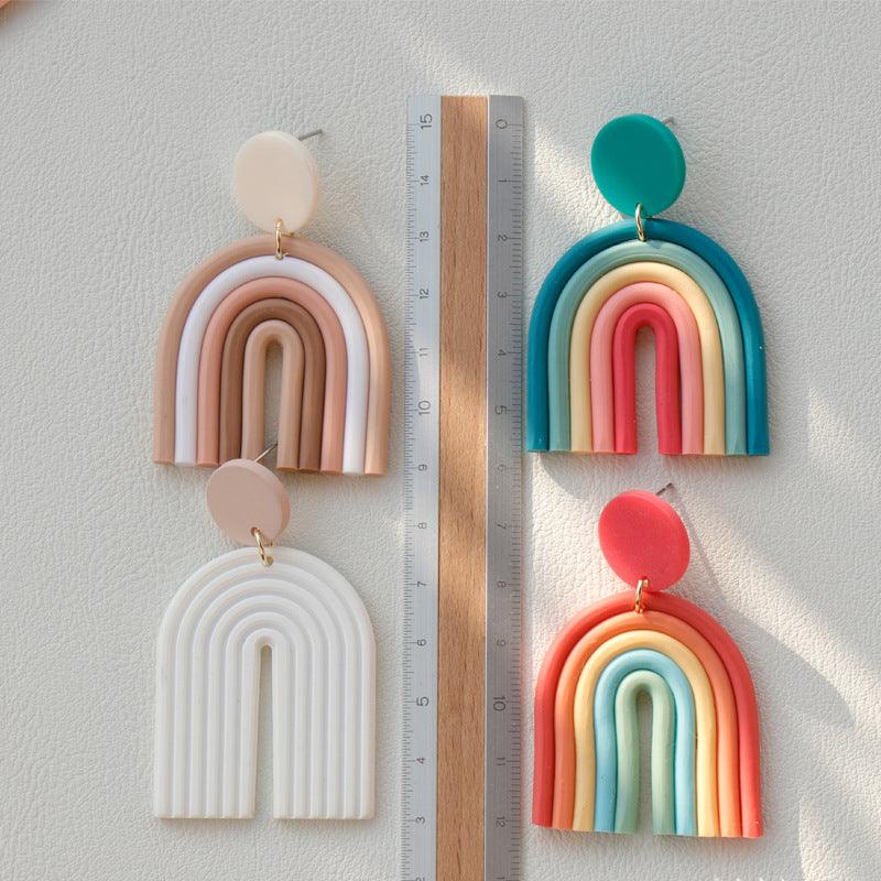 Ins Rainbow Polymer Clay Earrings Clay Hand Made Retro - Elite Essence Store