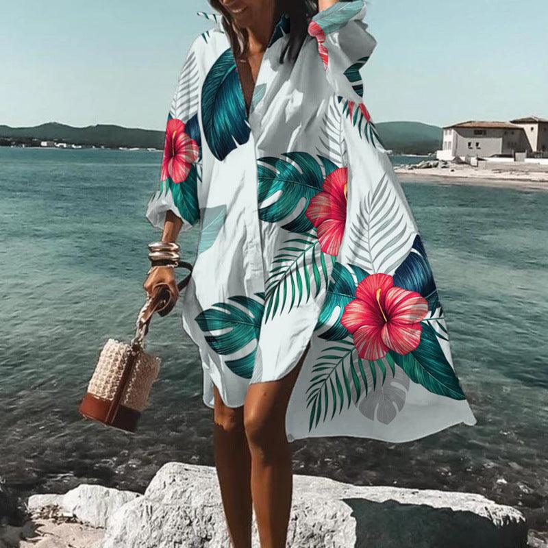 Printed Beach Vacation Blouse Coat - Elite Essence Store