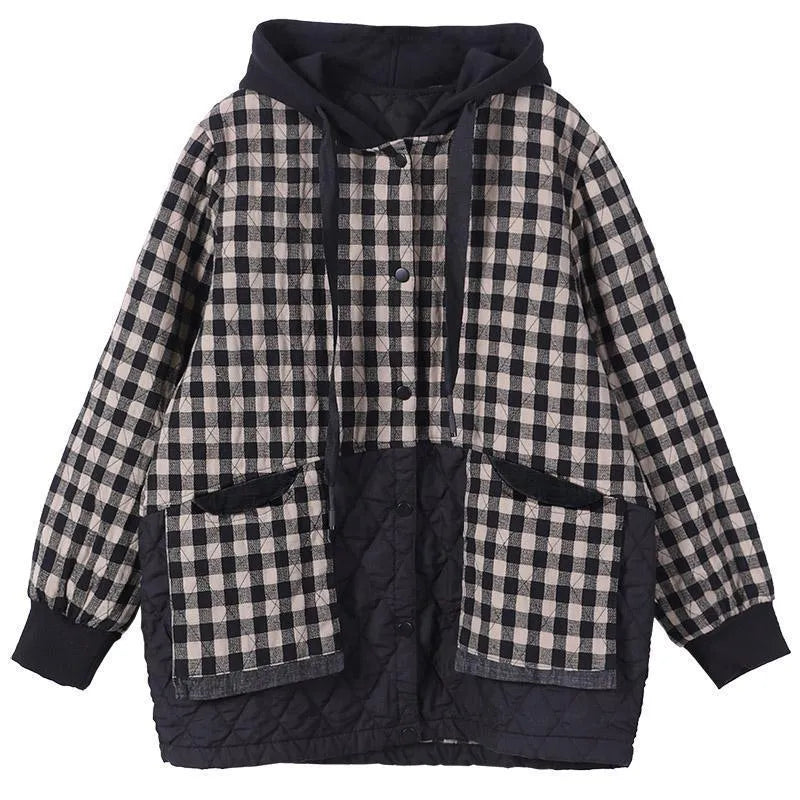 Artistic Plus Size Cotton Linen Cotton-padded Coat Plaid Coat