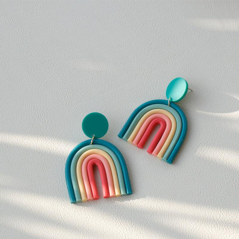 Ins Rainbow Polymer Clay Earrings Clay Hand Made Retro - Elite Essence Store