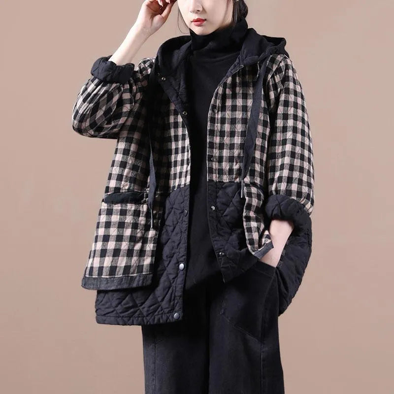 Artistic Plus Size Cotton Linen Cotton-padded Coat Plaid Coat