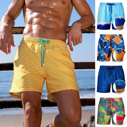 Men's Printed Beach Shorts Sports Double Layer Shorts Summer - Elite Essence Store