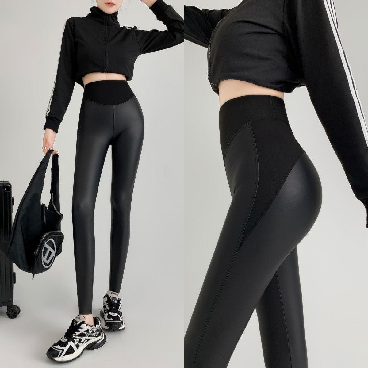 New Autumn And Winter Stretch Tight Leather Pants Pu Matte Thin Velvet Weight Loss Pants Leggings - Elite Essence Store