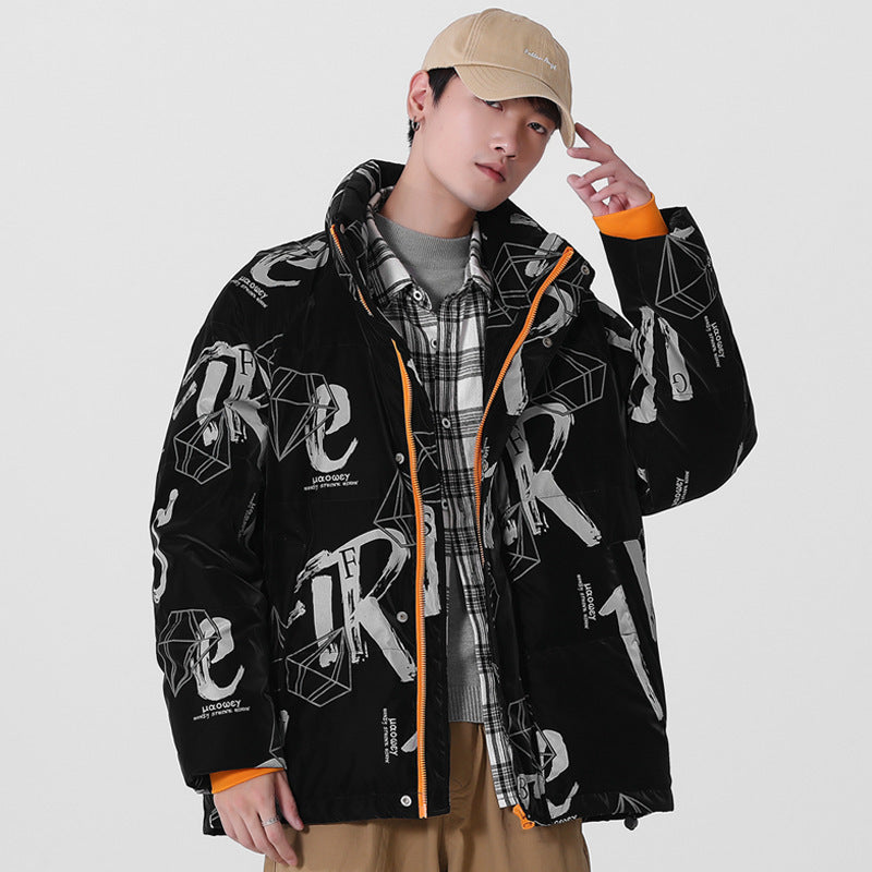 Men's Korean-style Full Printed Thickened Warm 90 White Duck Down Jacket