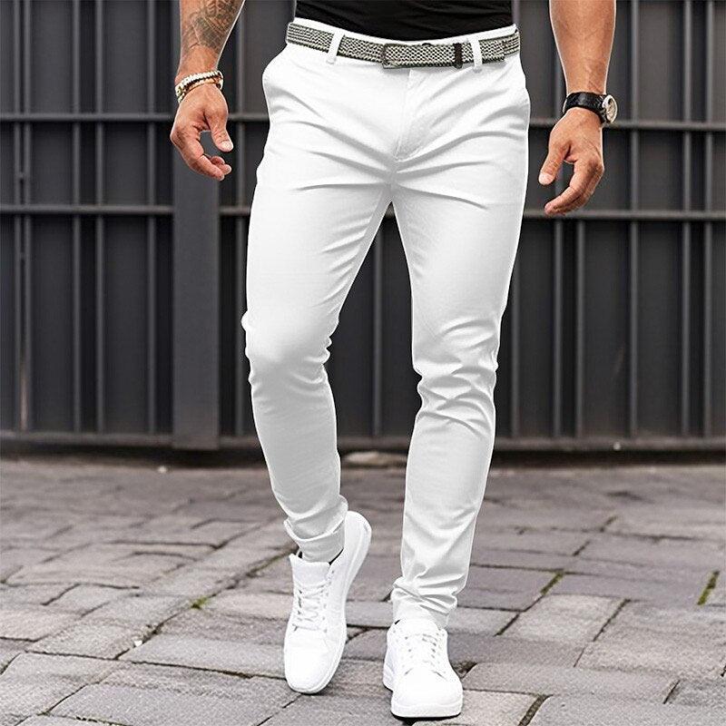 Men's Pure Color Tight Pocket Zipper Business Casual Slim-fitting Trousers - Elite Essence Store