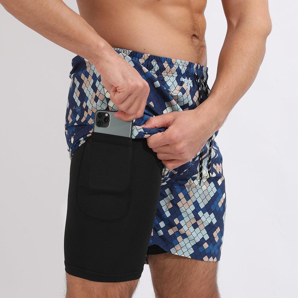 Gradient Printed Beach Shorts Double Layer Casual Sport Shorts - Elite Essence Store