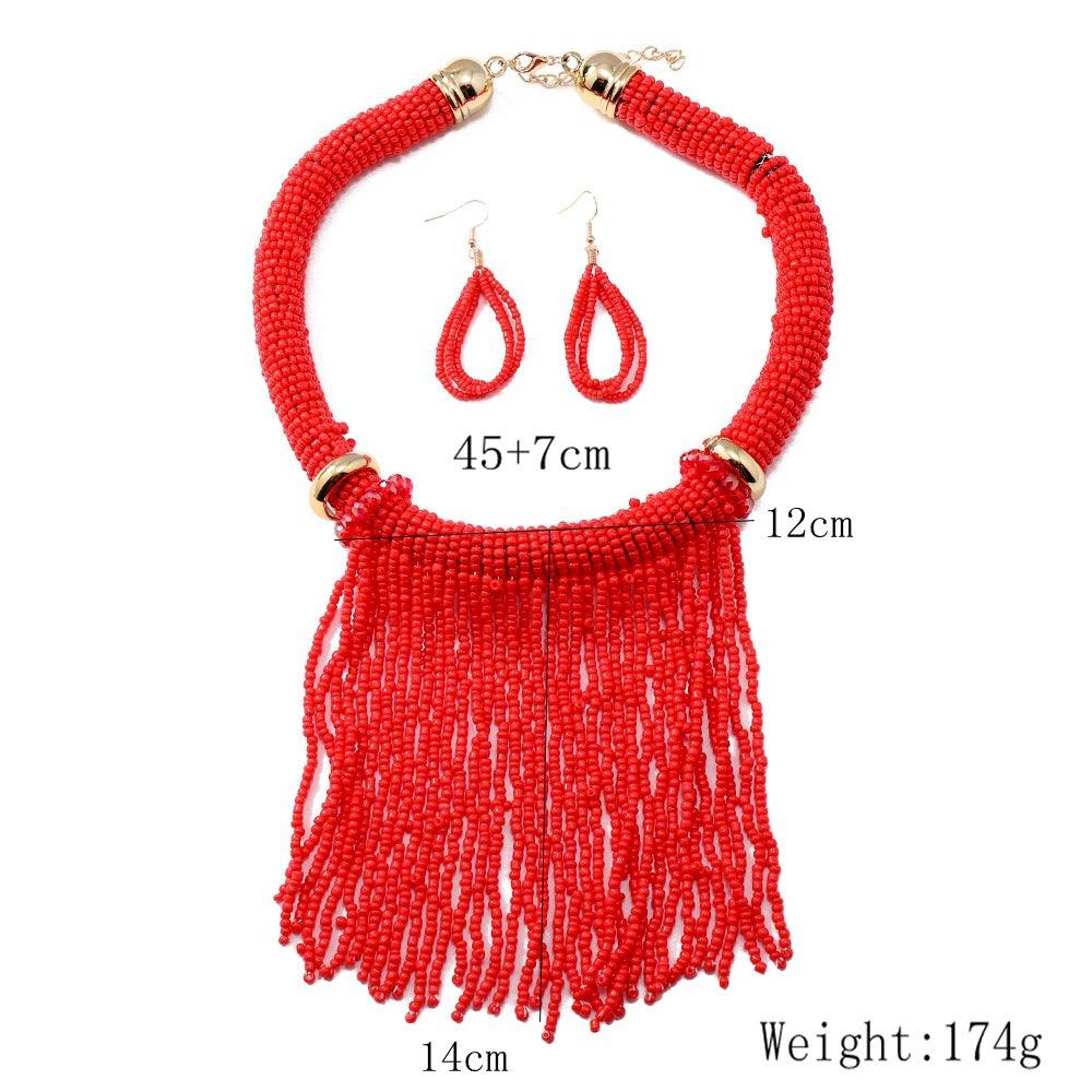 Ethnic Style Tassel Bead Necklace And Earrings Suite - Elite Essence Store