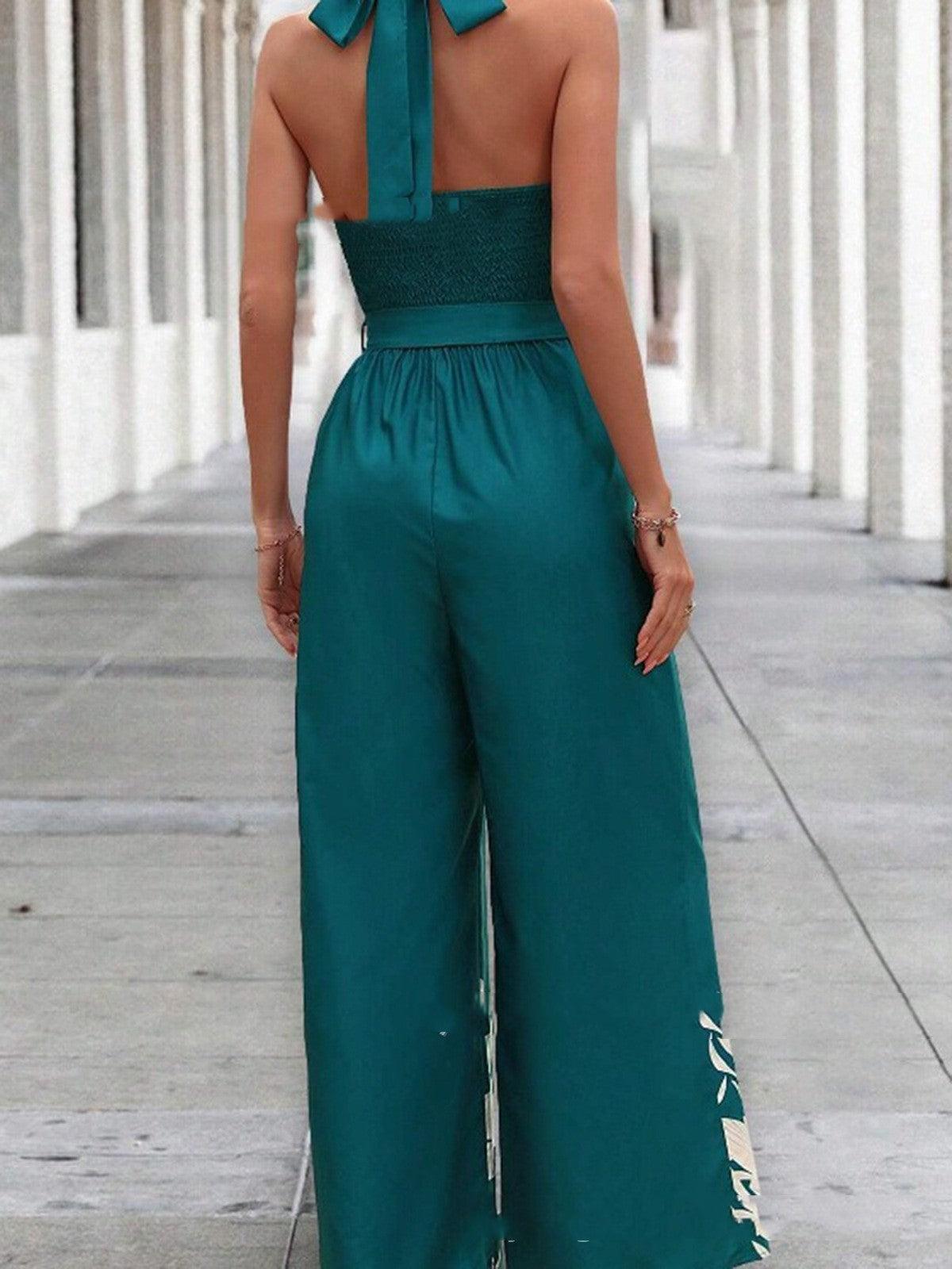 Printing Series Belt Halter Backless Jumpsuit For Women - Elite Essence Store