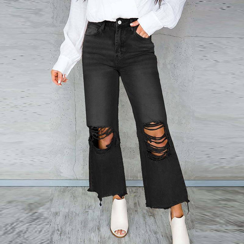 Women's Ripped Jeans Washed High Waist - Elite Essence Store