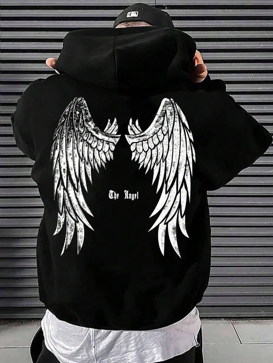 Trendy Angel Wings Printed Hooded Men's Sweater