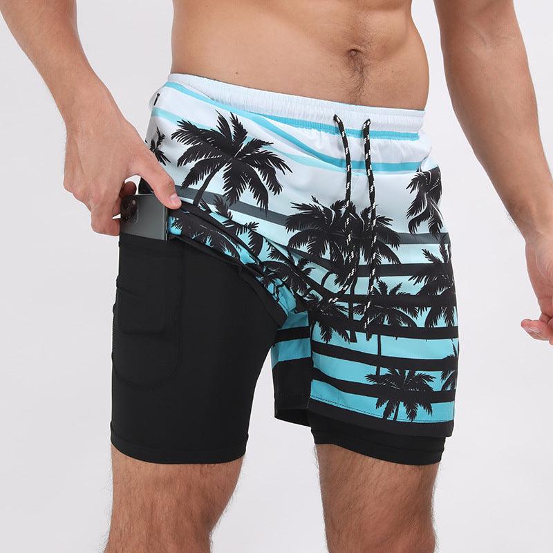 Gradient Printed Beach Shorts Double Layer Casual Sport Shorts - Elite Essence Store