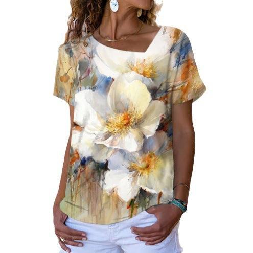 Women's Retro Loose Casual Tie-dye Digital Printed T-shirt - Elite Essence Store