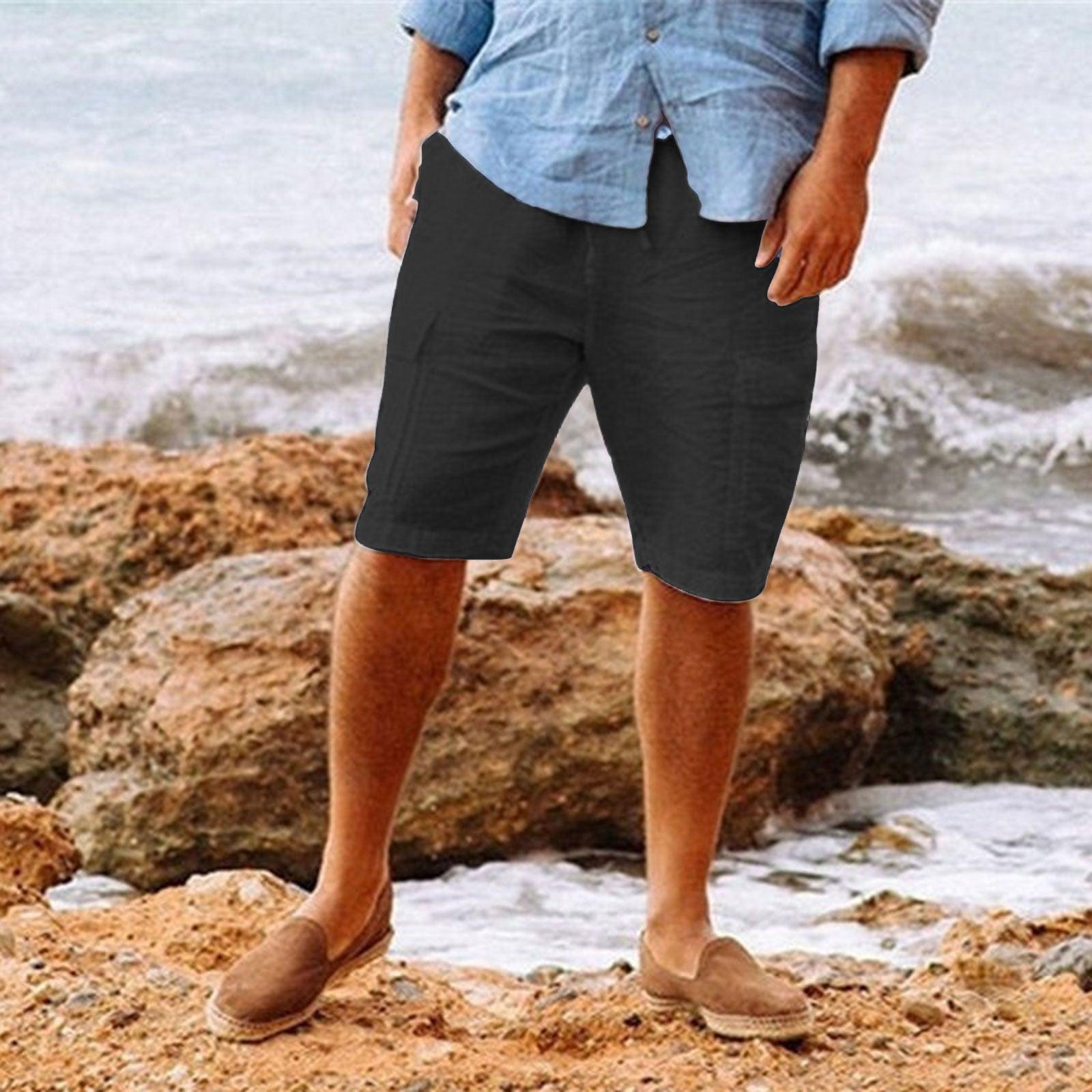 Men's Casual Vacation Beach Hawaiian Cotton Linen Multi-pocket Workwear Shorts - Elite Essence Store