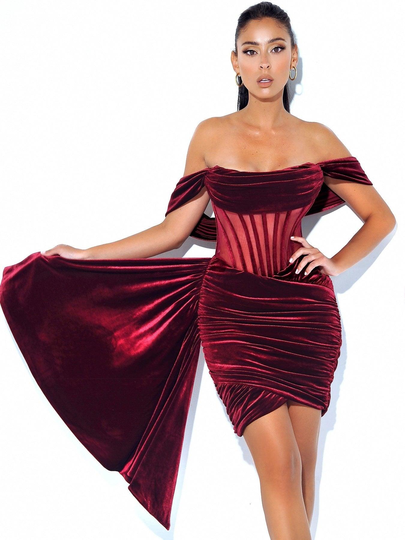 Women's Velvet With Breast Sexy Evening Dress - Elite Essence Store