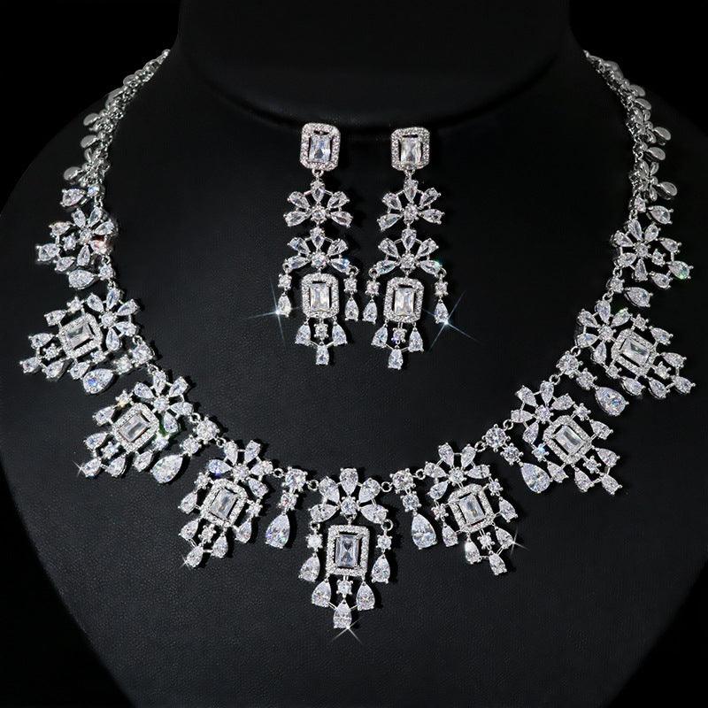 European And American Fashion Retro Square Zircon Necklace Earrings - Elite Essence Store