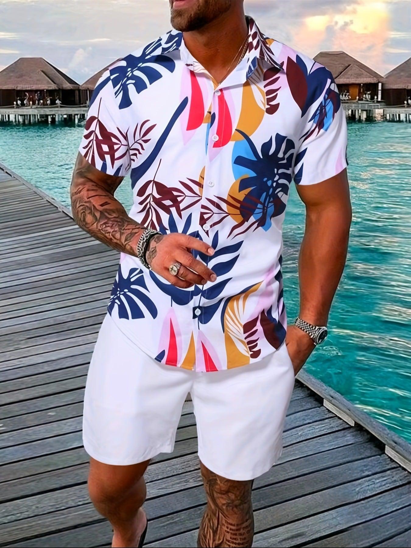 Men's Casual Loose Short Sleeved Shorts Beach Set - Elite Essence Store