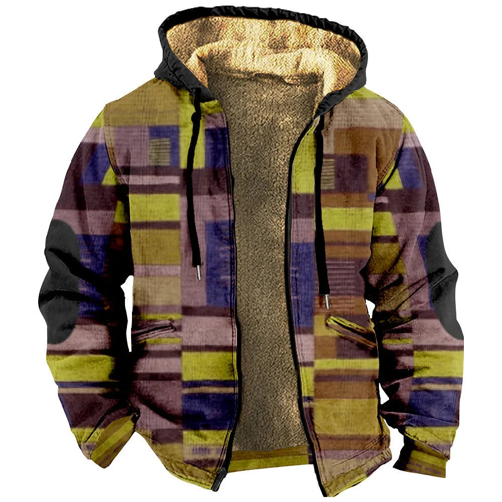 Multicolor Pattern Printed Sweater Brown Lining Cotton-padded Jacket