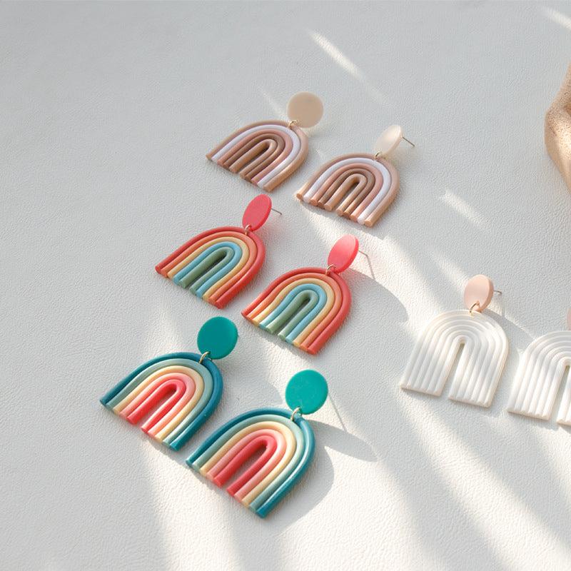 Ins Rainbow Polymer Clay Earrings Clay Hand Made Retro - Elite Essence Store