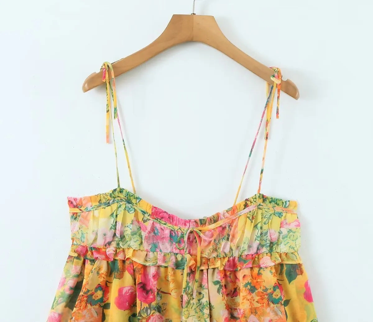 Flowers Suspender Dress Summer Fashion Ruffled Holiday Beach