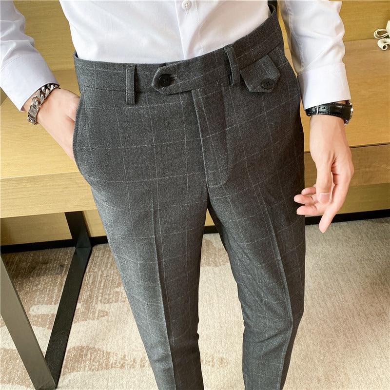 Korean Style British Classic Checkered Elegant Slim Fit Men's Best Man Pencil Pants Suit Pants - Elite Essence Store