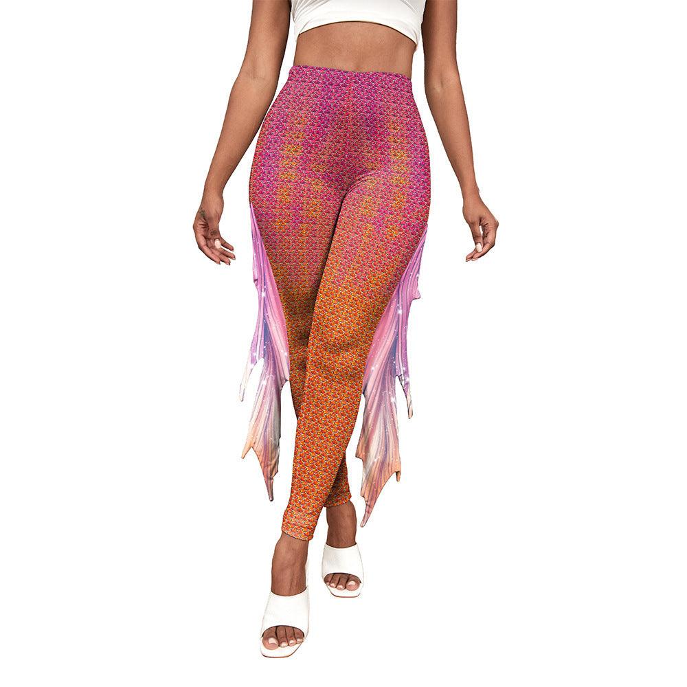 Colorful Little Mermaid Fin Mermaid Digital Print Hip Lift Feet Pants - Elite Essence Store