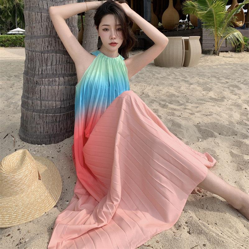 Loose Big Swing Beach Seaside Holiday Pleated Dress - Elite Essence Store