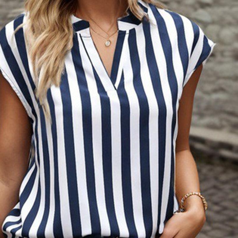 Fashion Short Sleeve Striped Shirt For Women - Elite Essence Store