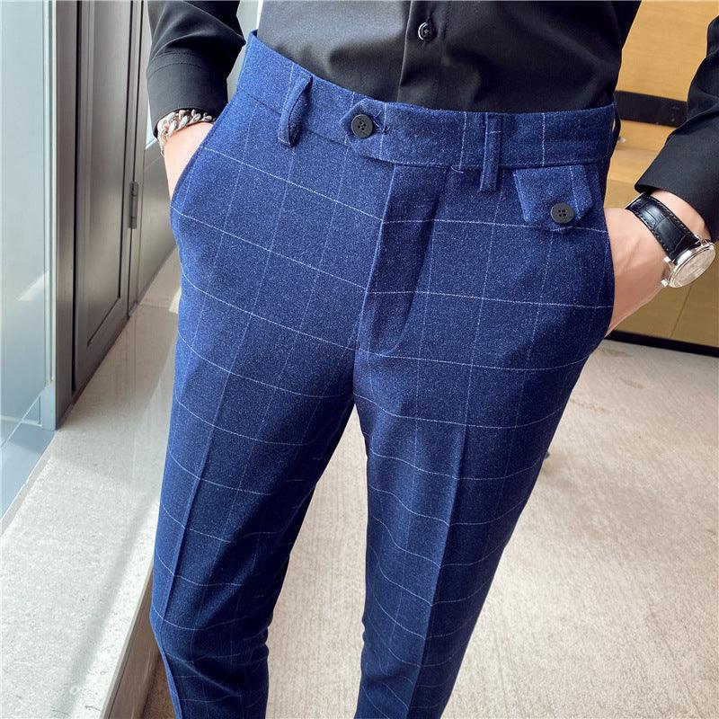 Korean Style British Classic Checkered Elegant Slim Fit Men's Best Man Pencil Pants Suit Pants - Elite Essence Store