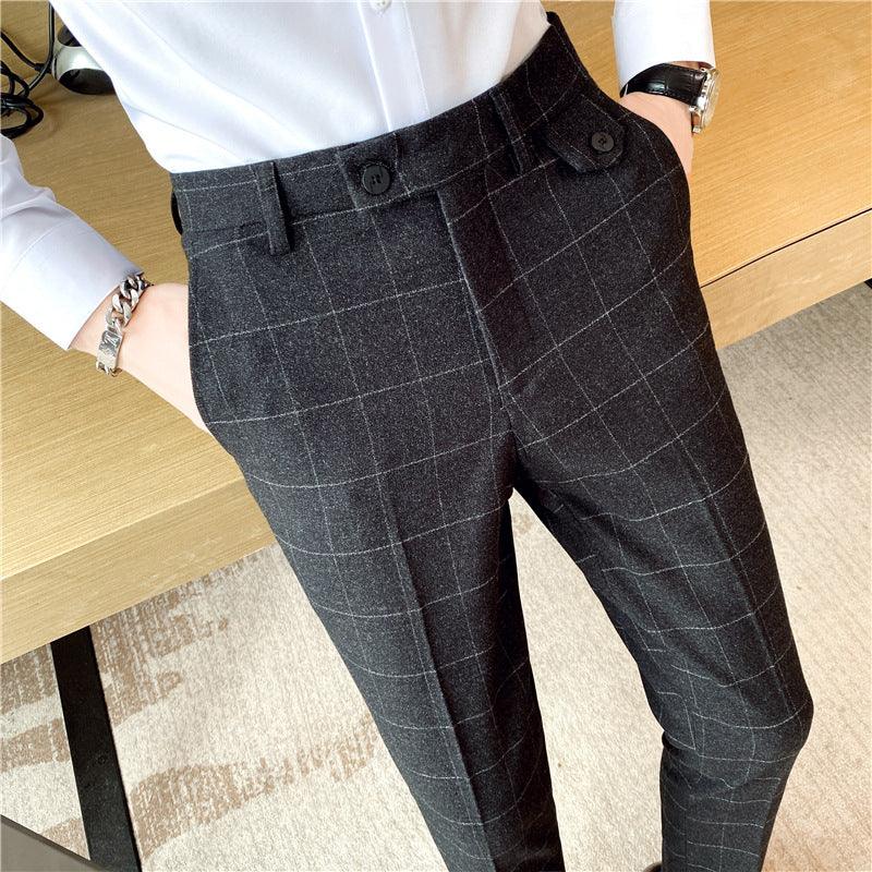 Korean Style British Classic Checkered Elegant Slim Fit Men's Best Man Pencil Pants Suit Pants - Elite Essence Store