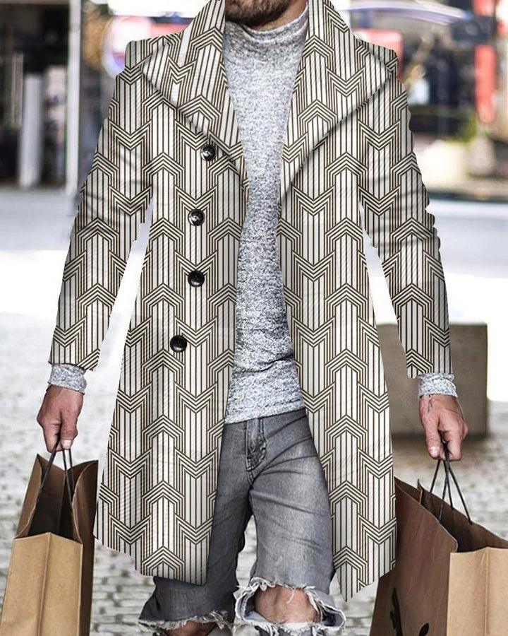 Woolen Printed Men's Coat Fashion Mid-length Trench Coat - Elite Essence Store