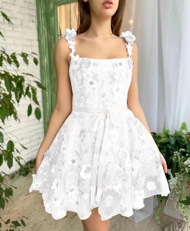 Three-dimensional Flower Embroidery Dress Summer Fashion Sweet A-line Suspender Dresses For Womens Clothing - Elite Essence Store